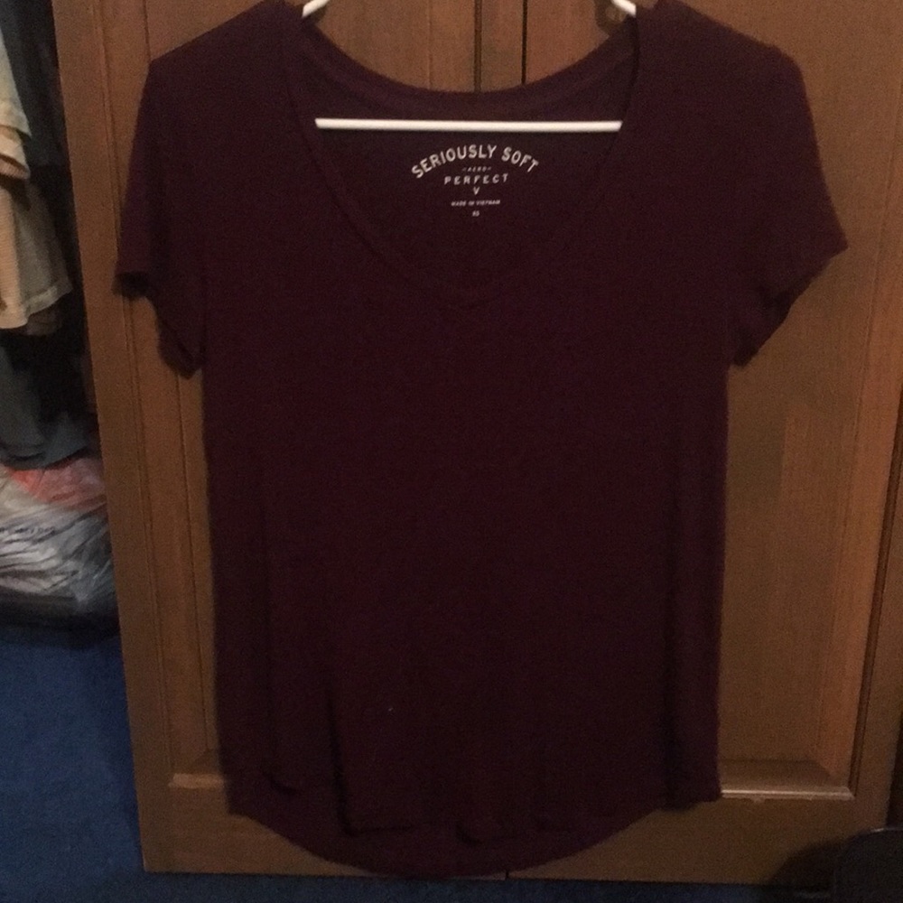 Maroon Aeropostale V Neck T Shirt